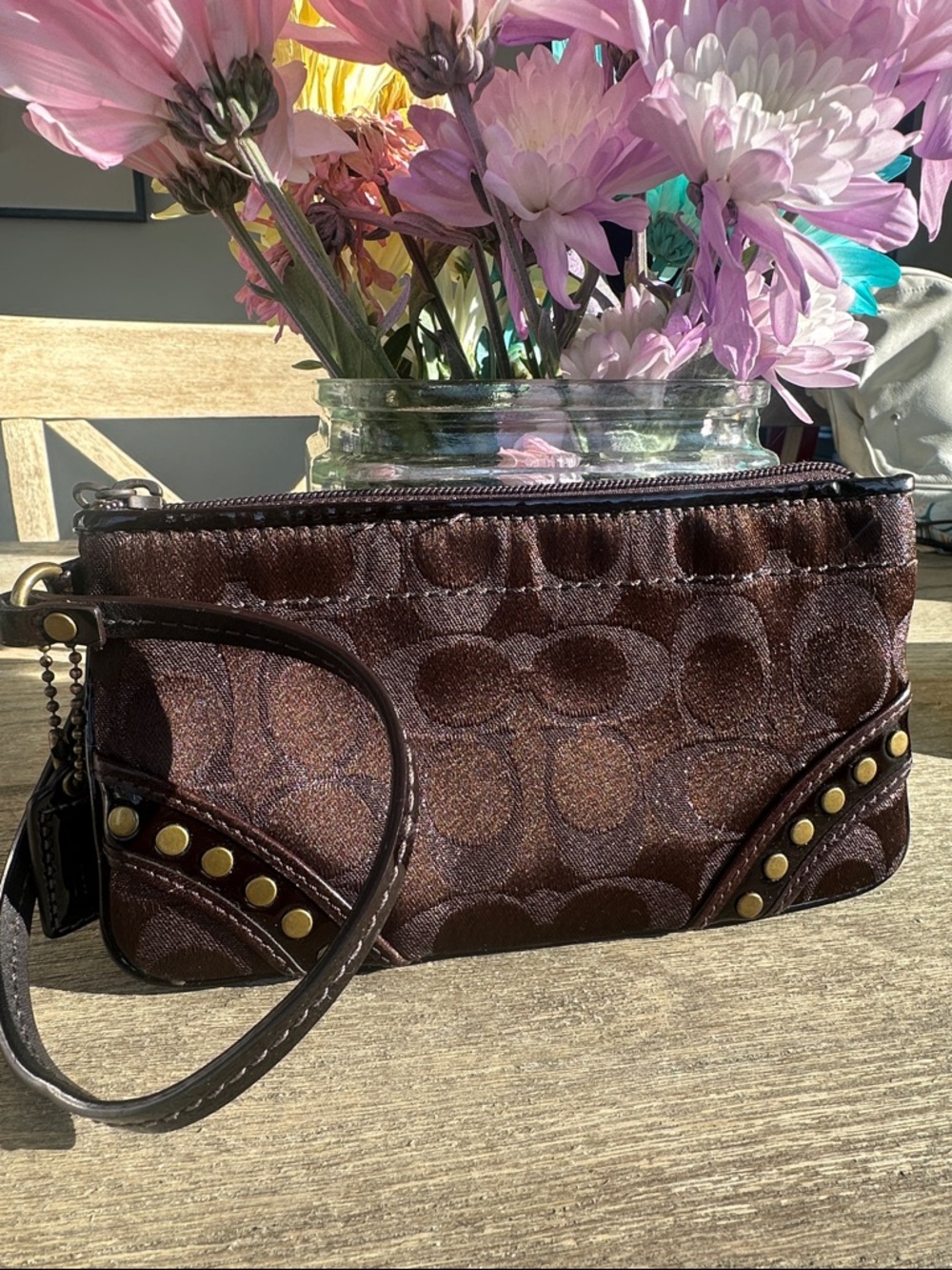 Coach Signature Lurex C Studded Wristlet